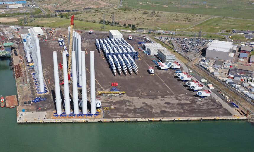 © Vestas Turbine Parts at Able Seaton Port’s Installation Base for the 857MW Triton Knoll Offshore Wind Farm