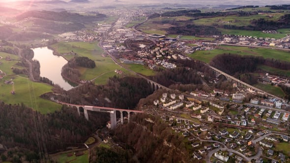 Aerial view of St. Gallen reservoir 